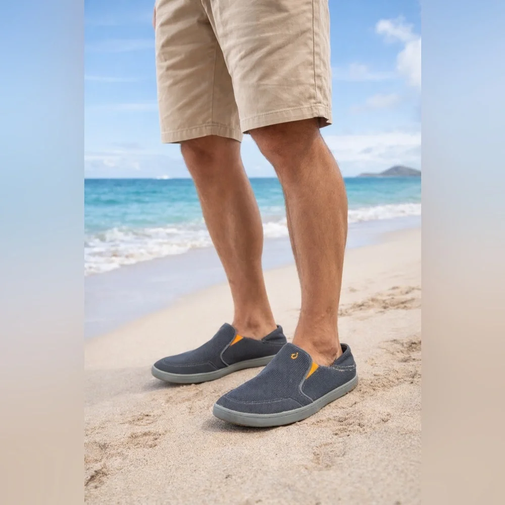 Olukai Nohea Mesh Slip-On Shoes Men’s 8.5 Gray Comfort Casual Loafer